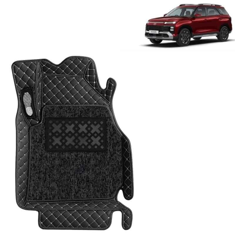 Kingsway 4 Pcs Premium 7D 100% Waterproof & Washable PU Leatherette Classic Black Car Floor Mat Set for Hyundai Alcazar 6 Seater 2024 Onwards All Model
