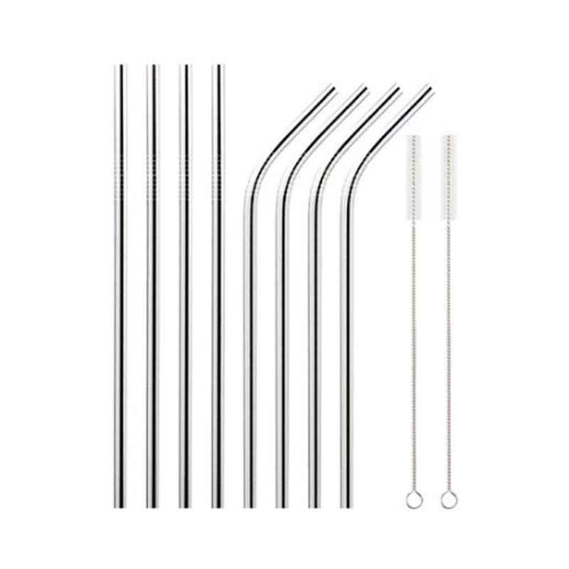 TD Home 10 Pcs 26.7x0.6cm Stainless Steel Drinking Straw Set, TH-DS002