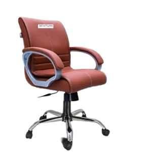 Newturn Maxson Leatherette Tan Medium Back Office Chair with Heavy Metal Base