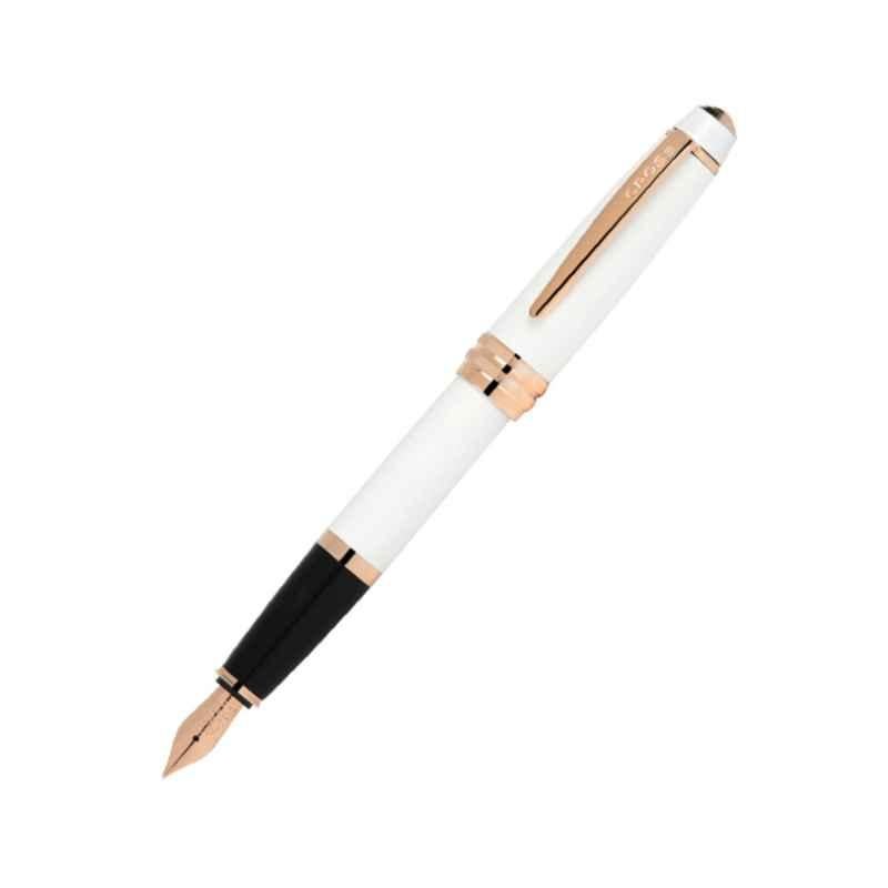 Cross Bailey Black Ink Pearlescent White Lacquer & Rose-Gold Tone Finish Fountain Pen with 2 Pcs Black Pen Cartridges Set, AT0456-22MF