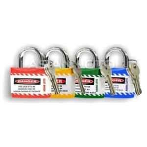 Asian Loto 4 Pcs Metal & Plastic Red, Yellow, Green & Blue Regular Shackle Jacket Padlock Set with 3 Keys, ALC-LPR