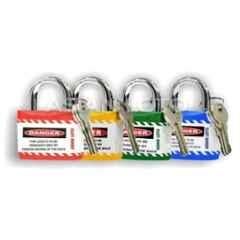 Asian Loto 4 Pcs Metal & Plastic Red, Yellow, Green & Blue Regular Shackle Jacket Padlock Set with 3 Keys, ALC-LPR