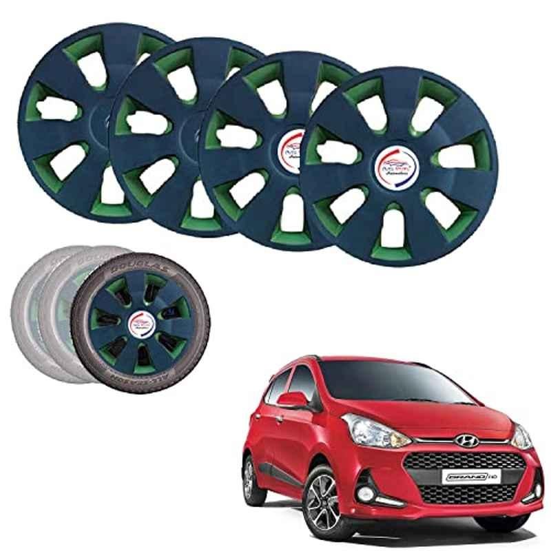 Auto Pearl 4 Pcs 14 inch ABS Black Green Hubcap Wheel Cover Set with Retention Ring for Hyundai I10 Grand