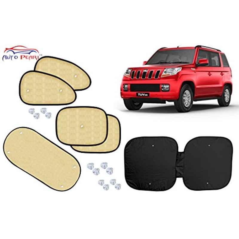 Auto Pearl 6 Pcs PVC & Mesh Beige Window, Front & Rear Sun Shade Set for Mahindra TUV-300