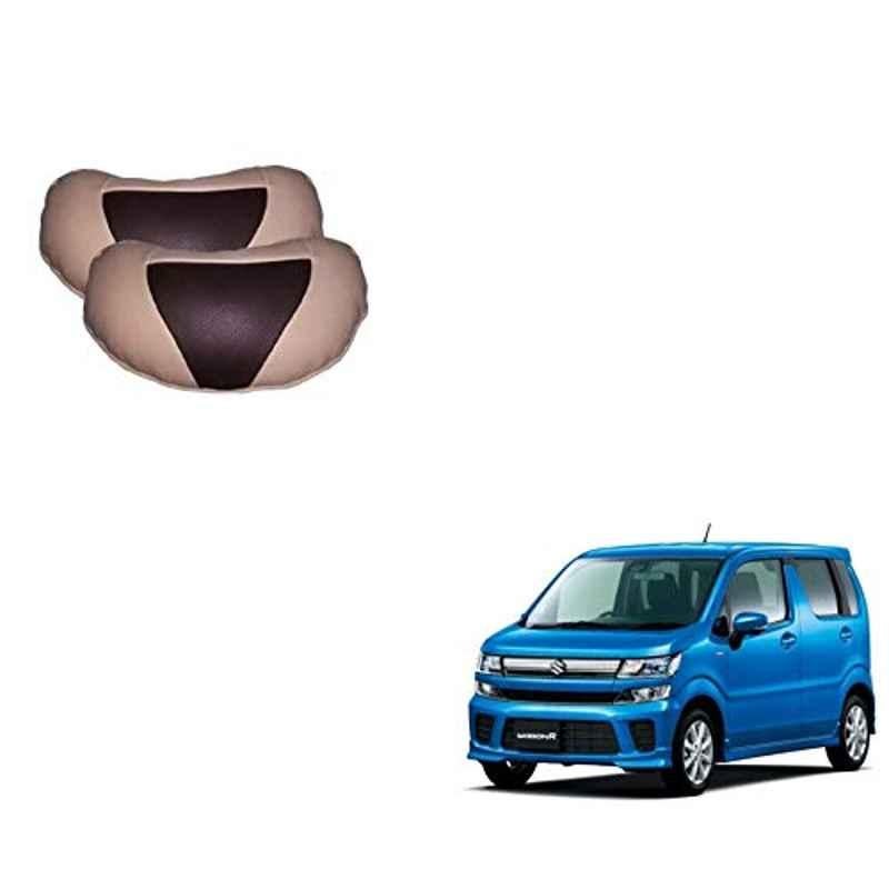Kozdiko 2 Pcs Beige & Brown Car Neck Rest Cushion Pillow Set for Maruti Suzuki WagonR 2019