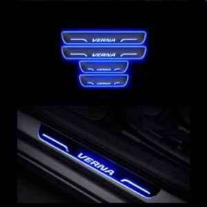 SureStrive 4 Pcs Acrylic Car Side Footstep Set with Blue LED Door Sill Scuff Plate for Hyundai Verna Fluidic Model