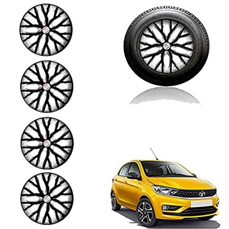 Auto Pearl 14 inch ABS Black & Silver Press Type Car Hub Cap Wheel Cover for Tiago 2020 A�XT/XZ