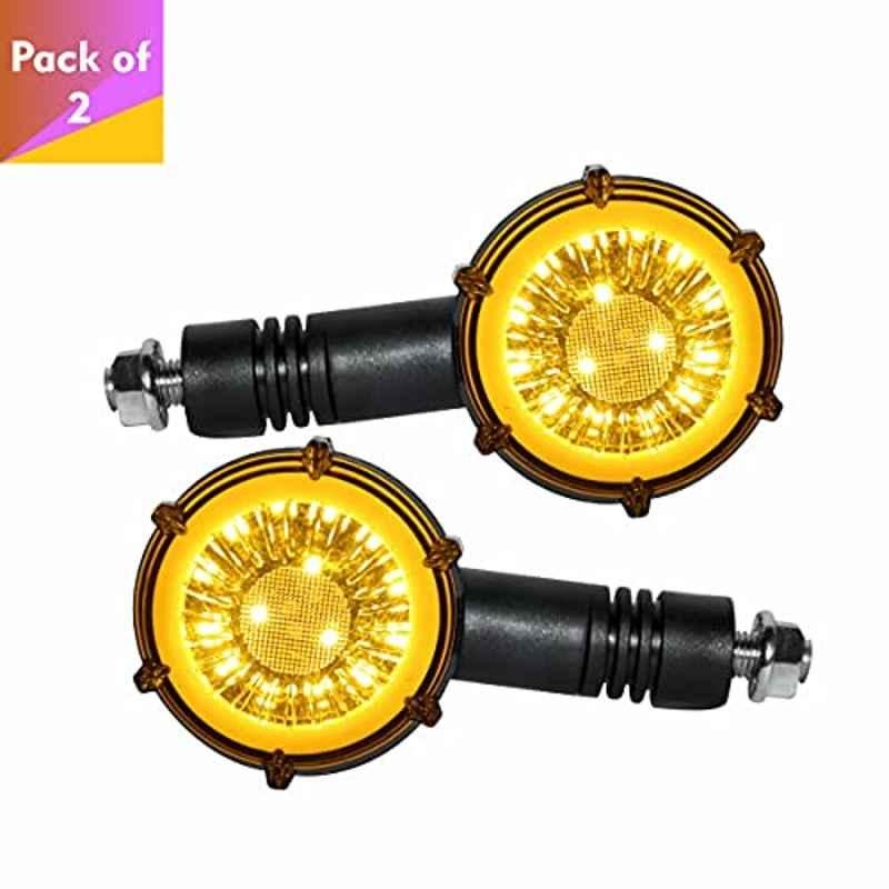 Miwings Front Rear Round Turn Signal Indicator Lamp 10 Led Running Light Drl For Royal Enfield And Universal Motorbikes (Yellow/Blue)