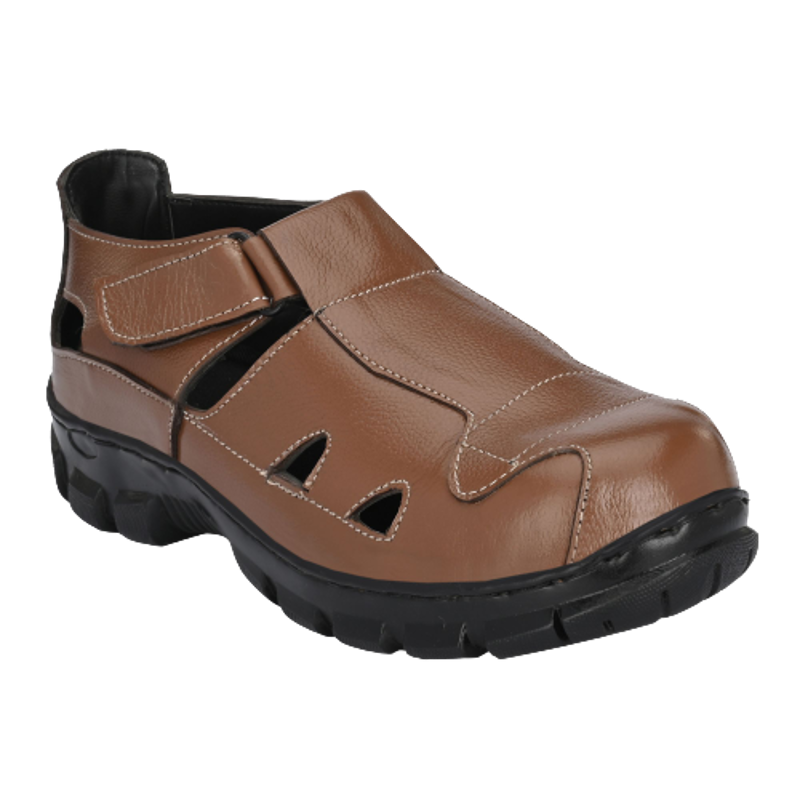 ArmaDuro AD1022 Leather Brown Steel Toe Safety Sandals, Size: 8
