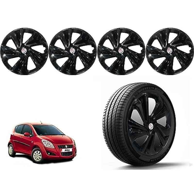 Auto Pearl 4 Pcs 14 inch Polypropylene Black Press Type Car Wheel Cover Set with Retention Ring for Maruti Suzuki Ritz Type 1 2012-2014, 14WC_Tiago_Black_RitzType1_2012_14