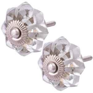 Atom 1.25 Inch Clear Crystal Glass Melon Marigold Flower Cabinet Door knob (Pack of 2)