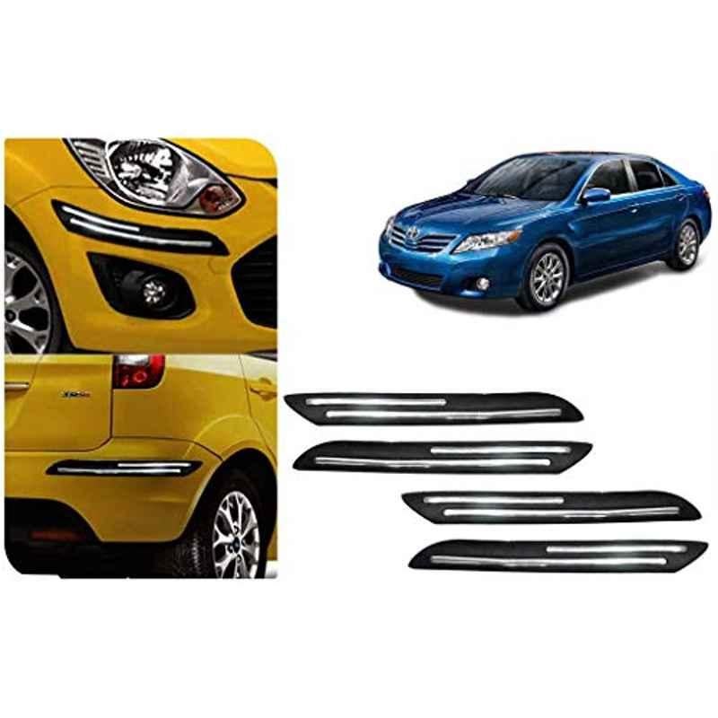 Auto Pearl 4 Pcs PVC & Rubber Black Double Chrome Linning Bumper Corner Moulding Set for Toyota Camry