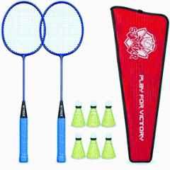 STYRKR 2 Pcs Iron Multicolour Rackets Badminton Kit with 6 Shuttlecocks & Cover