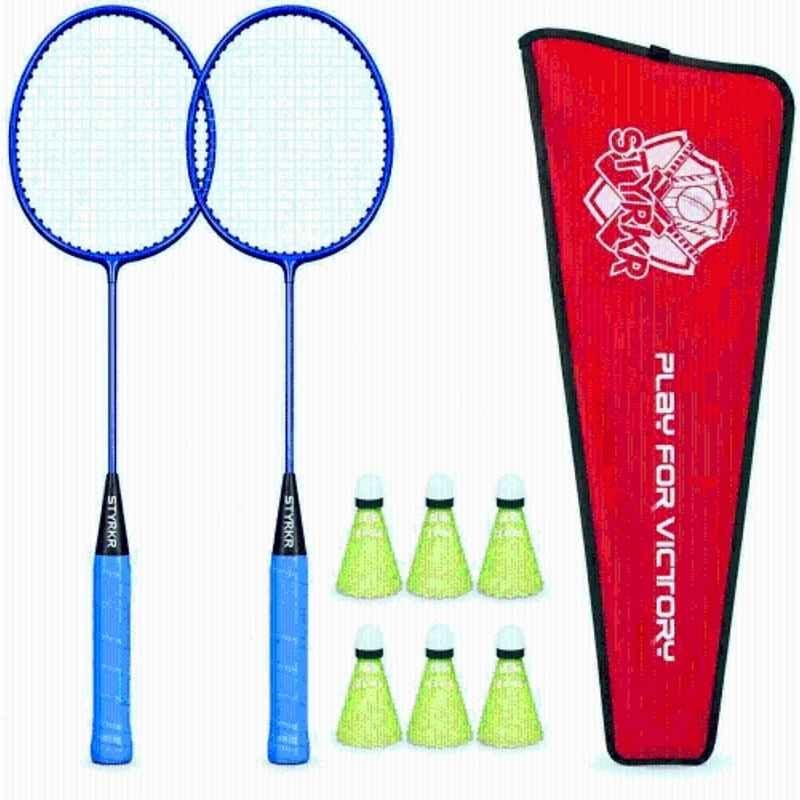 STYRKR 2 Pcs Iron Multicolour Rackets Badminton Kit with 6 Shuttlecocks & Cover