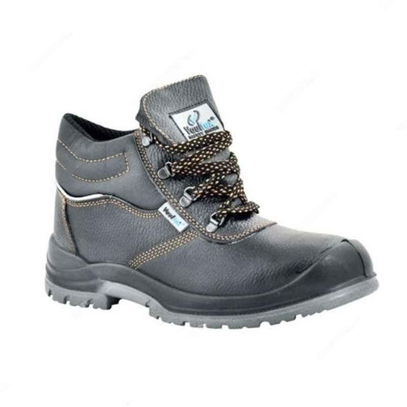 Vaultex SGK Leather Black High Ankle Steel Toe Safety Shoes, Size: 41