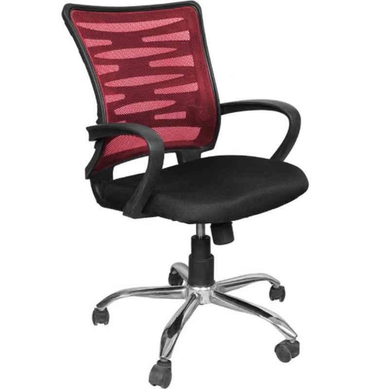 Furniturstation Leatherette Red Ergonomic Mesh Low Back Office Chair, SB_MESH -02_ 2 IN 1 RE