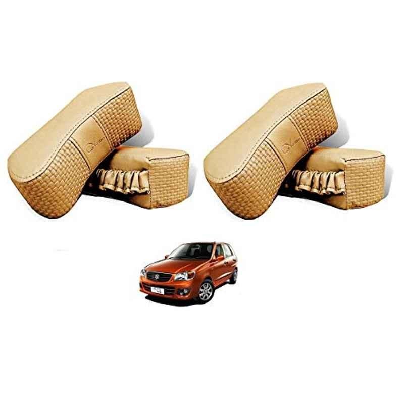 Kozdiko 4 Pcs CV Designer Beige Leatherite Neck Rest Car Cushion Pillow Set for Maruti Suzuki Alto K10