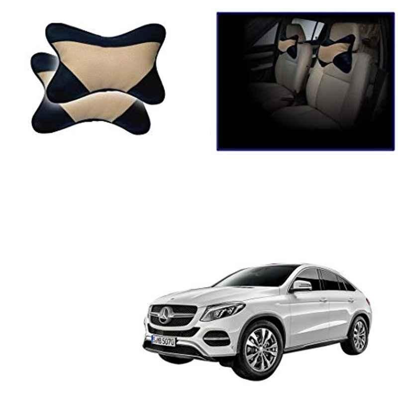 Kozdiko 2 Pcs Memory Foam Beige & Black Car Neck Rest Cushion Pillow Set for Mercedes Benz GE-Class