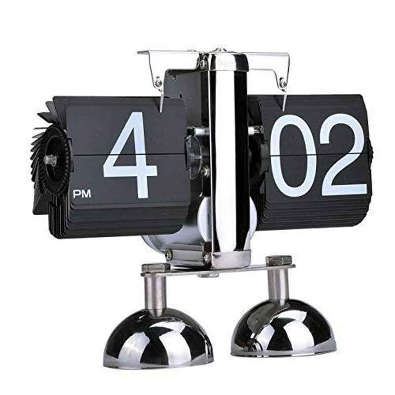 Rubik Stainless Steel Black & Silver Retro Style Flip Down Clock