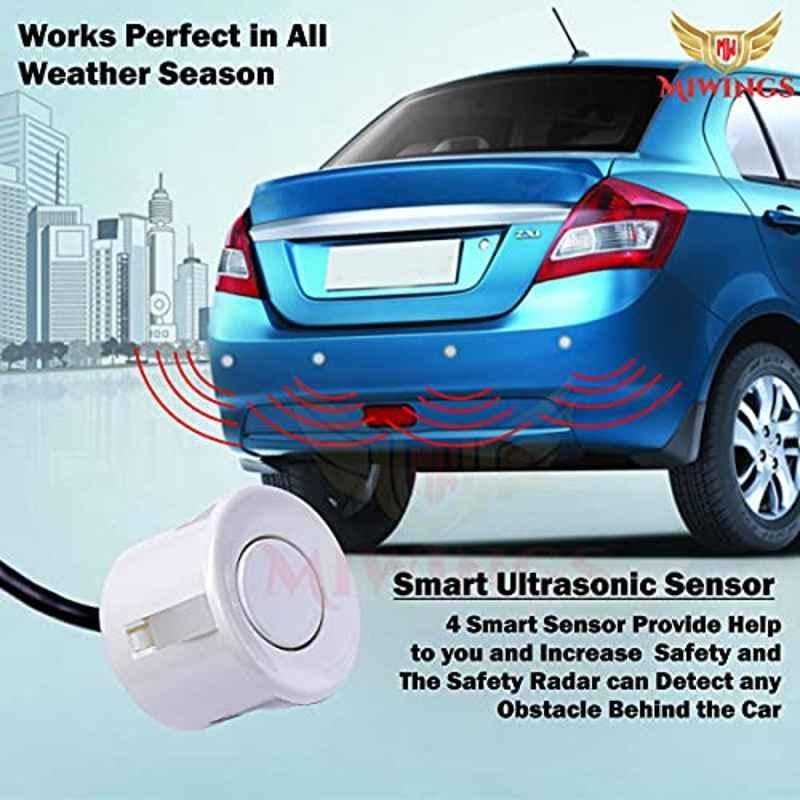 Miwings Car Reverse Parking Sensor Auto Radar System Distance Detection With Led Display And 4 Sensors, Ultrasonic Buzzer Warning, Universal For All Car White Sensor