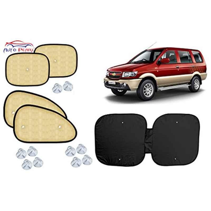 Auto Pearl 5 Pcs PVC & Mesh Beige Window & Front Sun Shade Set for Chevrolet Tavera Type2