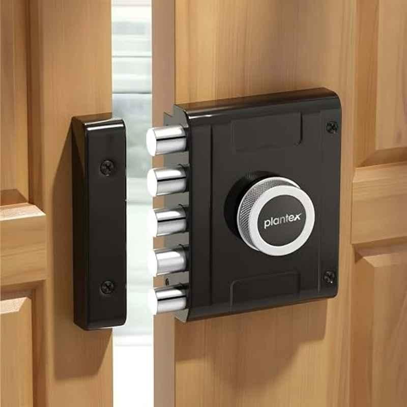Plantex Stainless Steel Door Cylinder Lock/Main Door Deadbolt Lock Five Bullets/Door Lock Set with 4 Pin Cylindrical Keys Penta, Black