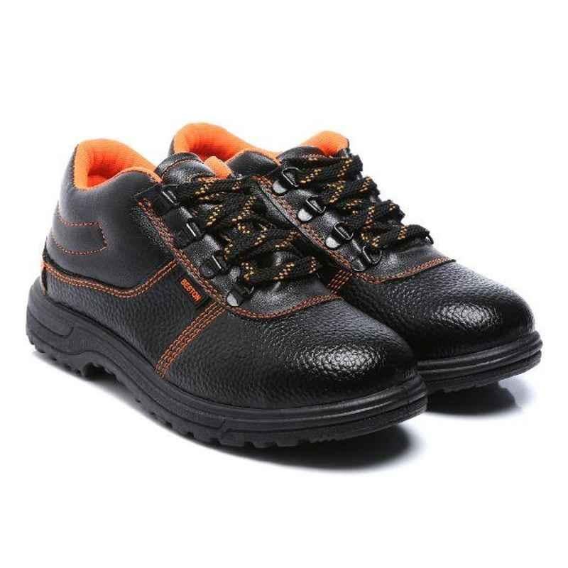 Unistar Leather Steel Toe PVC Sole Black Work Safety Shoes, Beston _Black, Size: 10