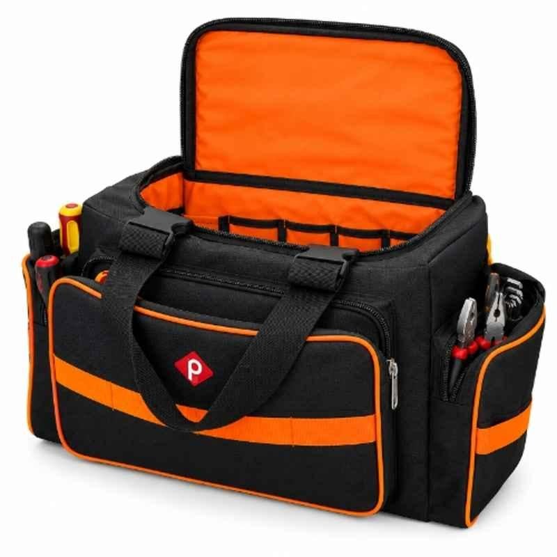 Pahal 18 inch Nylon Black & Orange Tool Bag for Electrician, Plumber, Carpenter, AC Technician & Service Engineer, PITB04