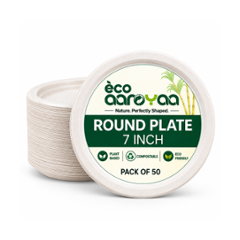 Eco Aaroyaa 7 inch Bagasse Round Disposable Plates (Pack of 50)