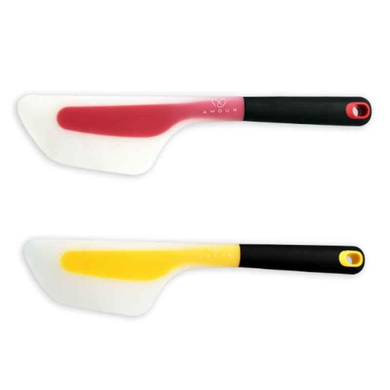 Amour Heat Resistant Red & Yellow Silicone Spatula Scraper Spoon (Pack of 2)