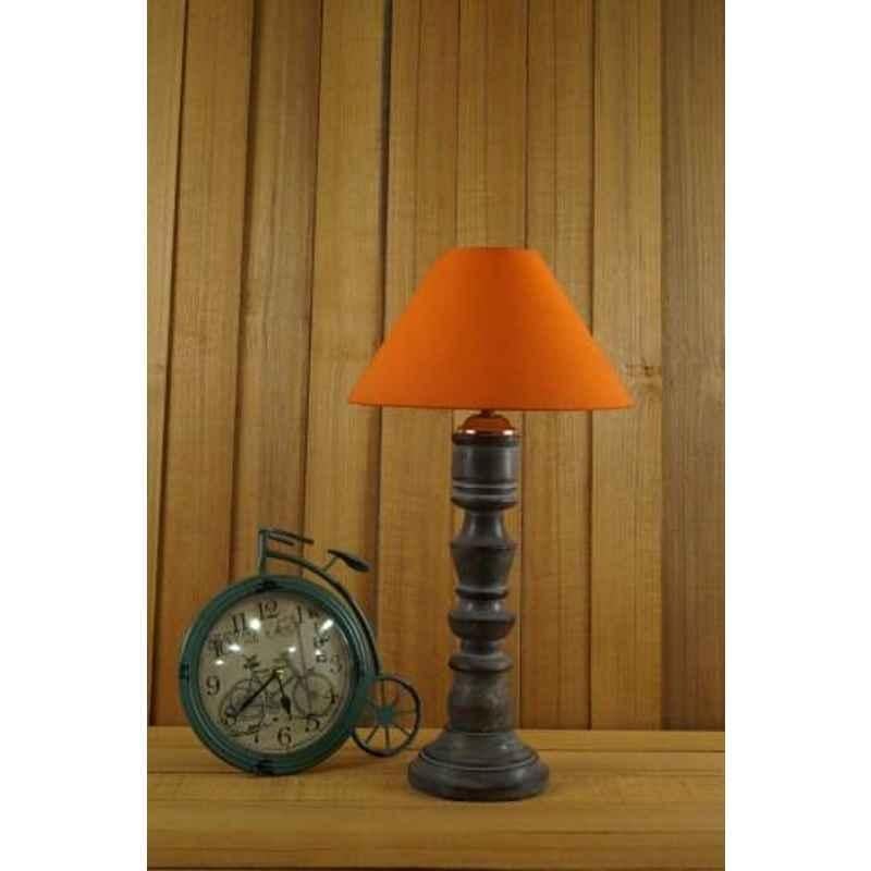 Tucasa Mango Wood Grey Table Lamp with 10 inch Polycotton Orange Pyramid Shade, WL-146
