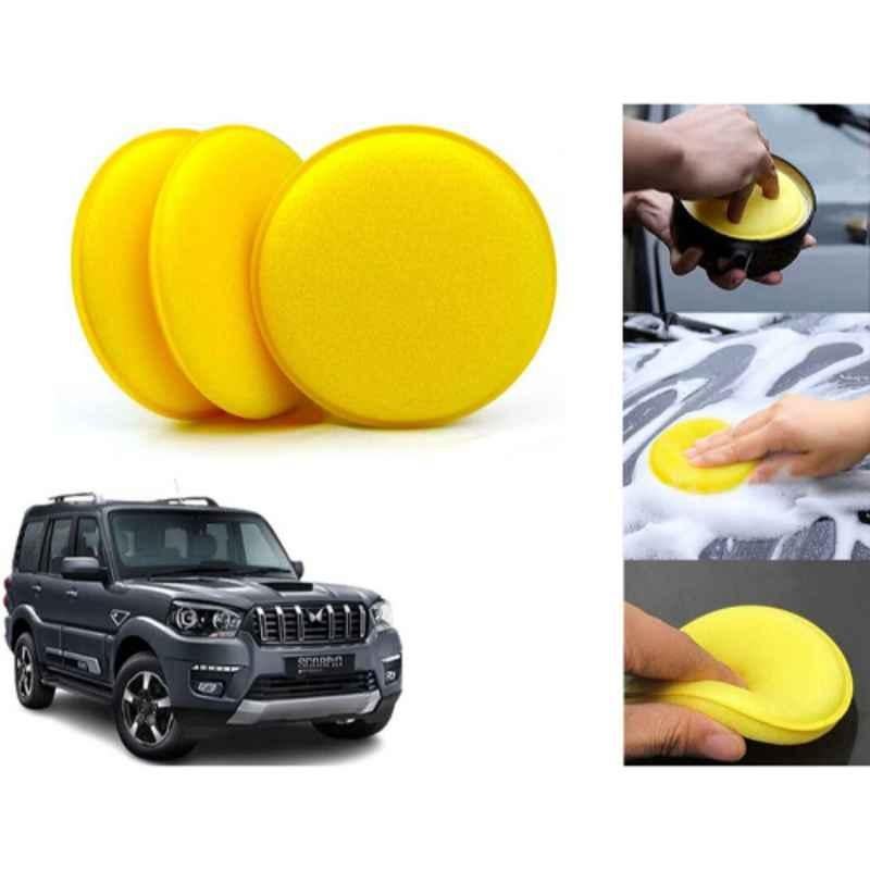 Auto Pearl Polyurethane Beige Washing & Waxing Polish Foam Sponge for Scorpio Classic 2022 (Pack of 3)
