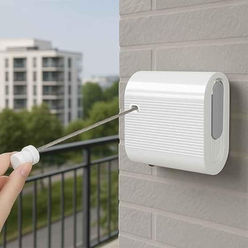 Plantex Retractable Single Row Clothesline/Indoor Outdoor Clothesline/Lockable Cloths Line Approx 4.1 Meter 13.45 ft. 20kg Capacity White