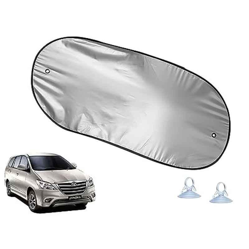 Auto Pearl Polyester Black & Silver Rear Window Sun Shade Curtain with Storage Pouch for Toyota Innova 2013-2015