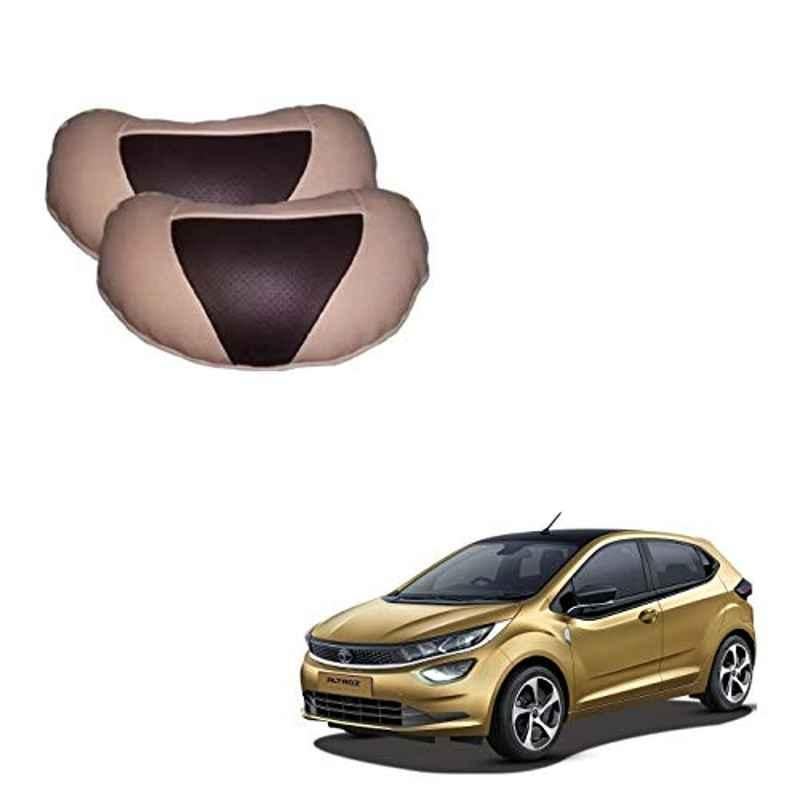Kozdiko 2 Pcs Beige & Brown Car Neck Rest Cushion Pillow Set for Tata Altroz