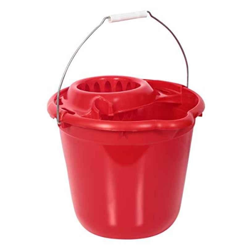 Moonlight 12L Plastic Red Round Mop Bucket with Wringer, 70941