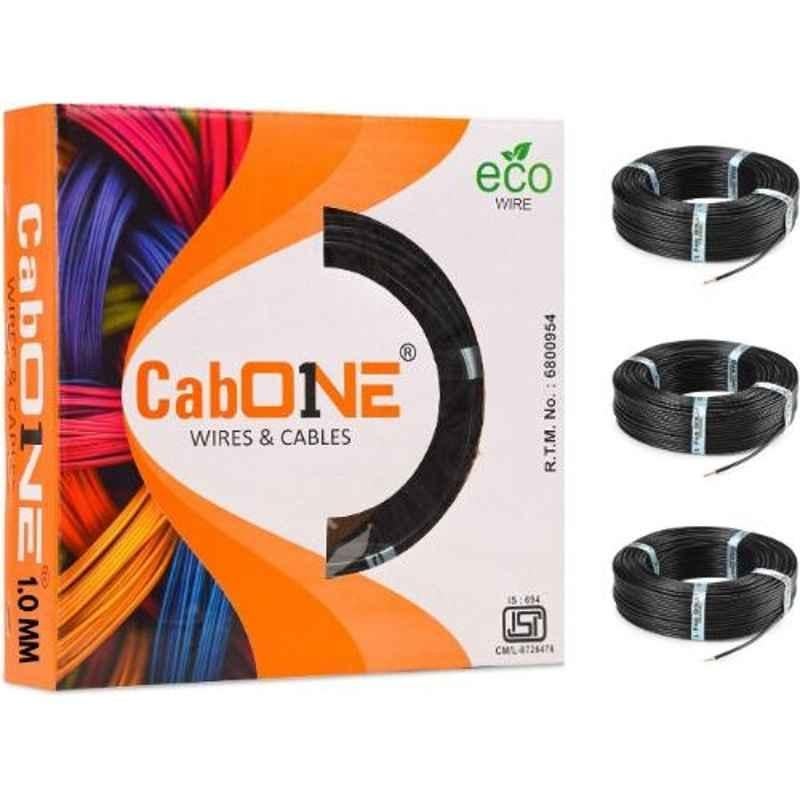 CabOne 1 Sqmm Black FR PVC Insulated Copper Cable, Length: 90 m (Pack of 3)