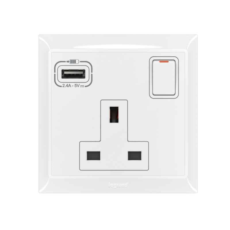 Legrand Belanko-S 13A 250V White Single Pole Switched with USB Type A Chargers, 617658