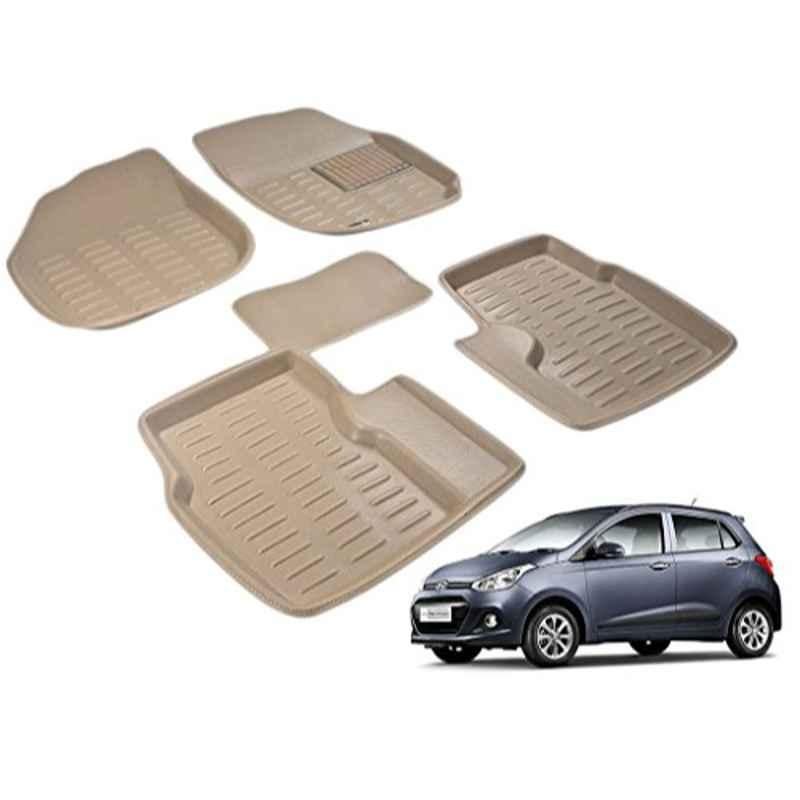 Kozdiko Thermoplastic Elastomer Beige 3D Car Floor Mat Set for Hyundai Grand i10