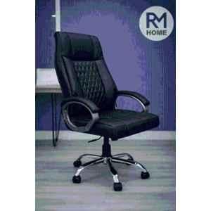 RM HOME Royal Leather High Back Black Ergonomic Revolving Chair