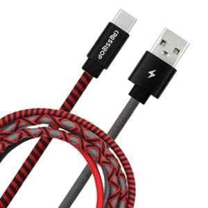 Crossloop 2.4A 1m Red, Black & Grey C-Type USB Cable, CSLT02