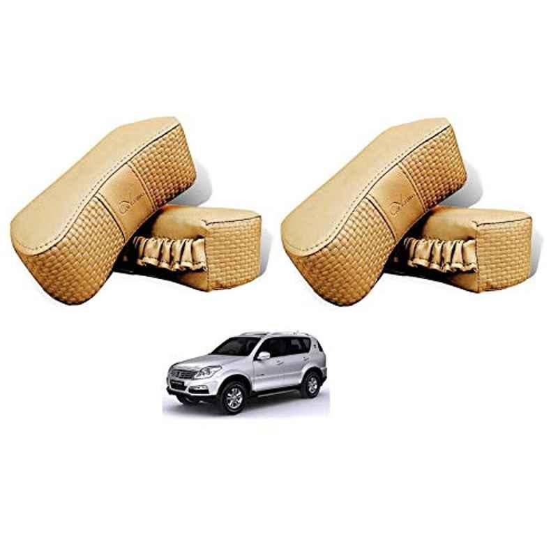 Kozdiko 4 Pcs CV Designer Beige Leatherite Neck Rest Car Cushion Pillow Set for Mahindra Rexton