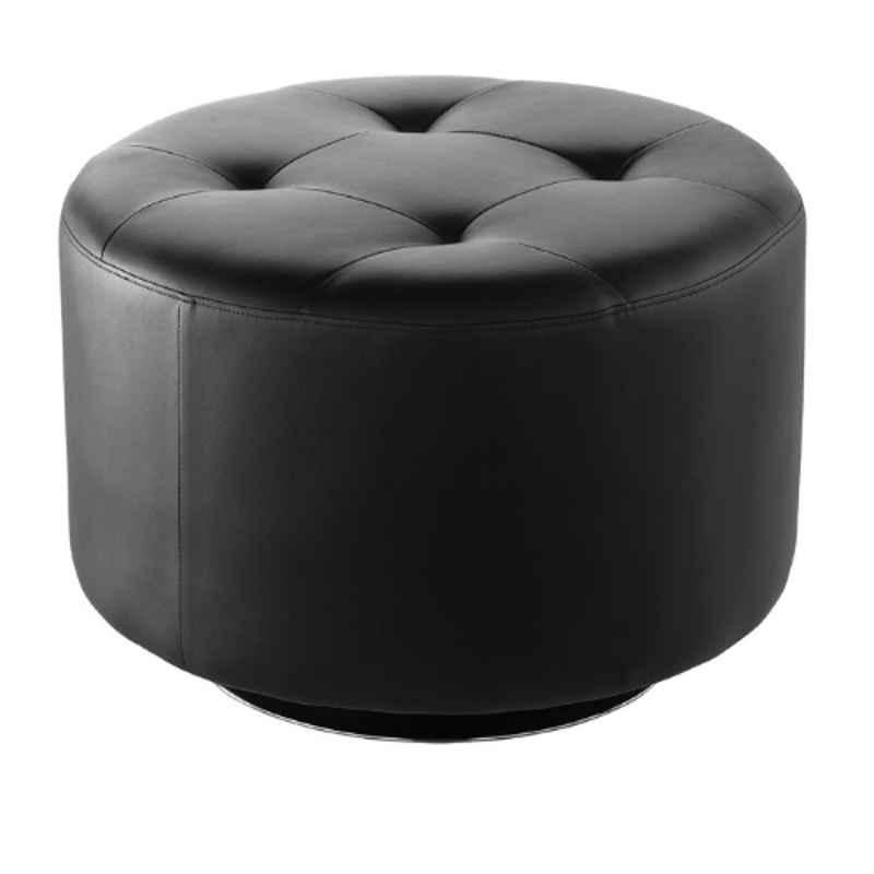 Furniturstation Leatherette Black Revolving Ottoman Stool, SBF_OT01BK
