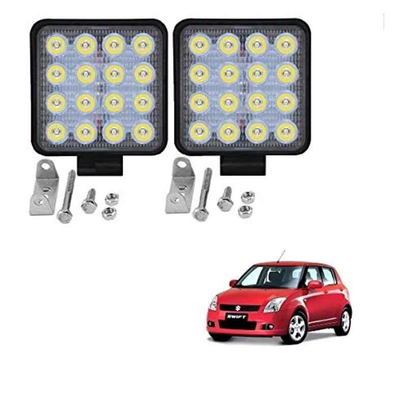 Kozdiko 2 Pcs 48W 16 LED White Bright Beam Square Fog Light Set for Maruti Suzuki Old Swift, koz_92588
