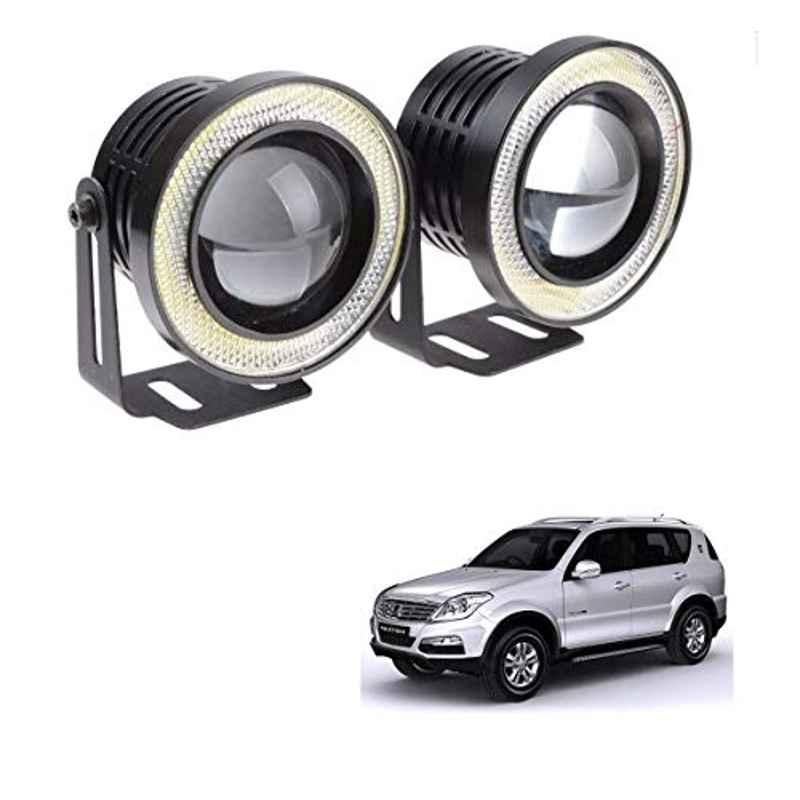 Kozdiko 2 Pcs 15W 3.5 inch High Power White LED Projector COB Fog Light Set with White Angel Eye Ring for Mahindra Rexton, koz_89302