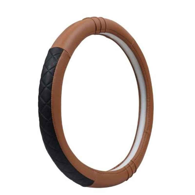 AllExtreme EXTBFS1 36cm PU Leather Tan Anti-slip Car Steering Wheel Cover with Finger Design