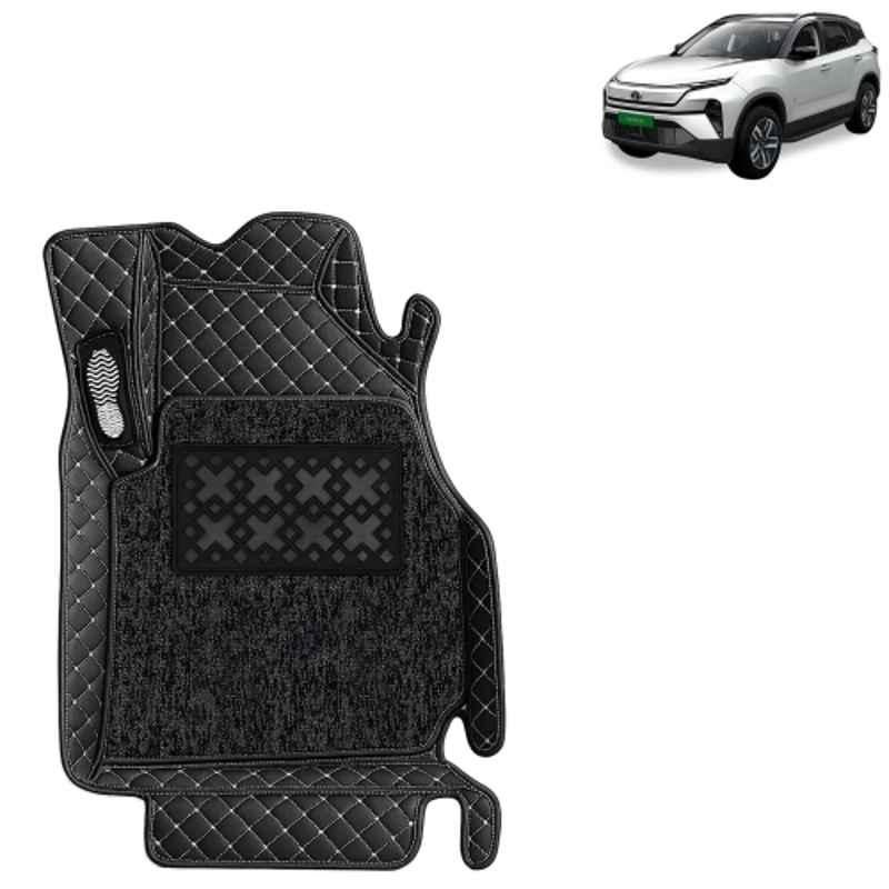 Kingsway 3 Pcs Premium 7D 100% Waterproof & Washable PU Leatherette Classic Black Car Floor Mat Set for Tata Harrier EV 2025 Onwards All Model