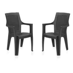 Nilkamal Mystique Plastic Charcoal Grey Outdoor Chair, (Pack of 2)