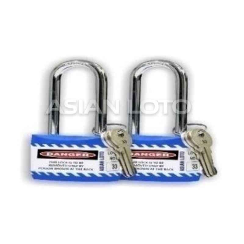 Asian Loto 2 Pcs Metal & Plastic Blue Long Shackle Jacket Padlock Set with 3 Keys, ALC-LPR