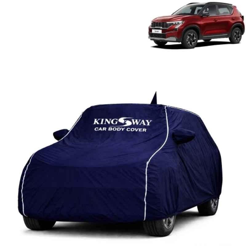 Kingsway Super Waterproof All Weather Protection Polypropylene Blue Car Cover for Kia Sonet 2024 Onwards with Silver Piping, Mirror & Antenna Pockets